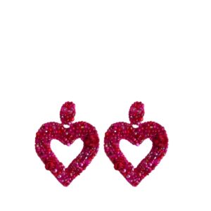 Paulie Pocket | Beaded Hearts Earrings - Fuchsia Red