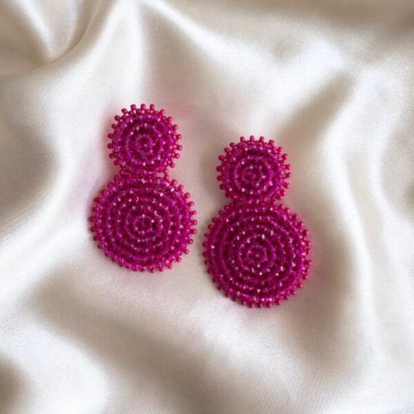 SMALL DOUBLE BEADS EARRINGS - FUCHSIA