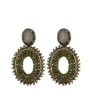 Paulie Pocket | Oval Stone Earrings - Olive Green